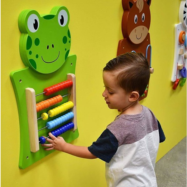 Väggaktivitetspanel - Viga Toys - Groda - Trä - 5 rader pärlor - 12 månader och uppåt Grön