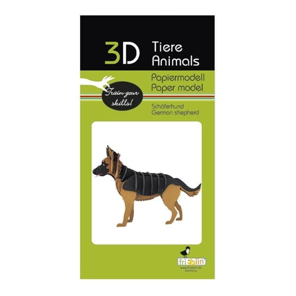 3D-papirmodel - FRIDOLIN - Tysk hyrdehund - Laserskårne dele - Karton - 3 x 7,5 x 12 cm brun