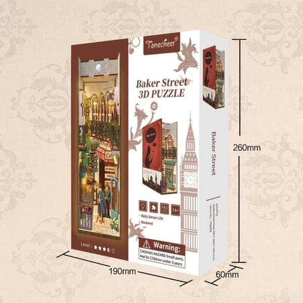 DIY Bok Nook - Rue Baker - 3D pussel i MDF trä 141 delar - Smart sensorljus - För 12+ brun