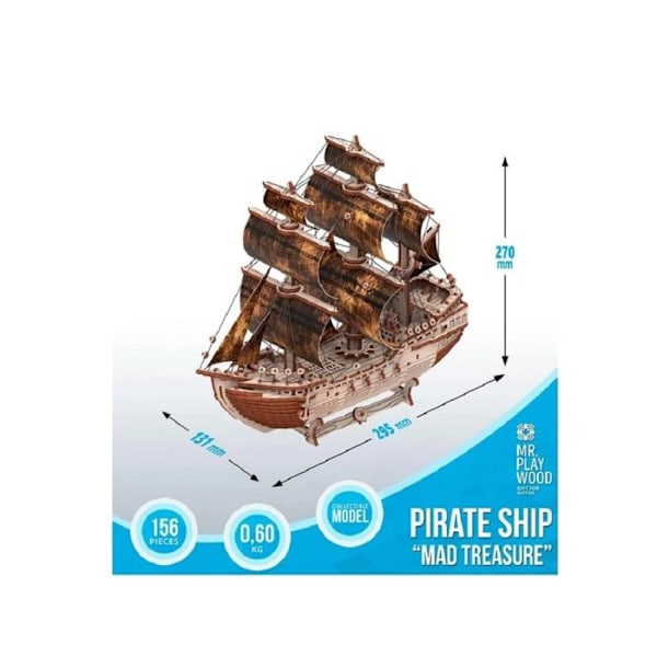 Puzzle 3D - Mr Playwood - Piratbåt - Trä - 156 bitar - 14 år och uppåt Beige