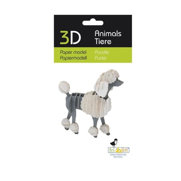 3D papirmodel - FRIDOLIN - Pudel - Karton - 9 x 9,5 x 4 cm - Fra 8 år Vit