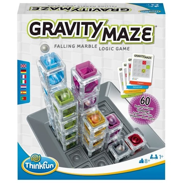 Gravity Maze logikspel, Brain teaser, Ball circuit-Construction, 60 utmaningar, från 8 år gammal-Ravensburger, 76433, ThinkFun Flerfärgad
