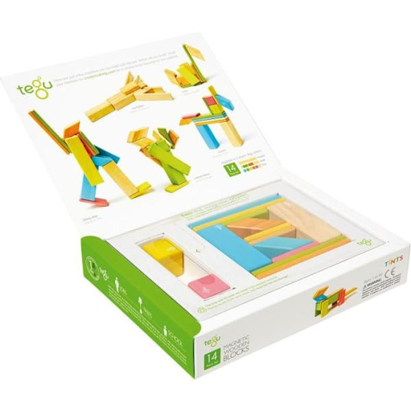 TEGU Tints 14 Värillistä osaa - Magneettiset puublokit - Rakentelupeli Flerfärgad