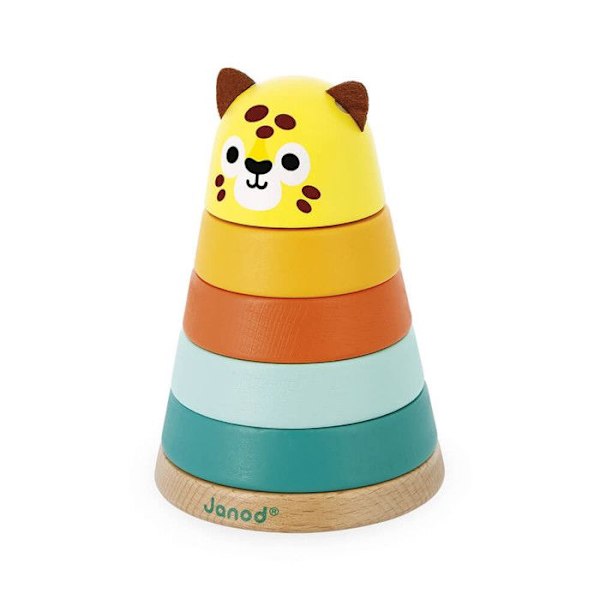 JANOD - Stapelbar trä Jaguar - Early Learning Toy - FSC TM Produkt - 12 månader+ Flerfärgad