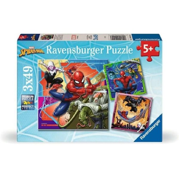 Pussel Barn - RAVENSBURGER - Set med 3 pussel med 49 bitar - Spider-Man - Från 5 år - Unisex Blå