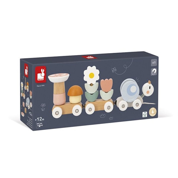 Väckarklipp - Janod - Liten snigeltåg att dra - 10 delar - Avtagbar rangle - Beige Beige
