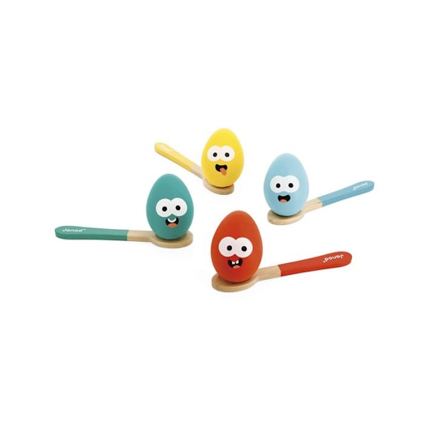 JANOD Wooden Egg Race Game - 4 skedar och 4 ägg - FSC TM Produkt - Från 3 år Flerfärgad