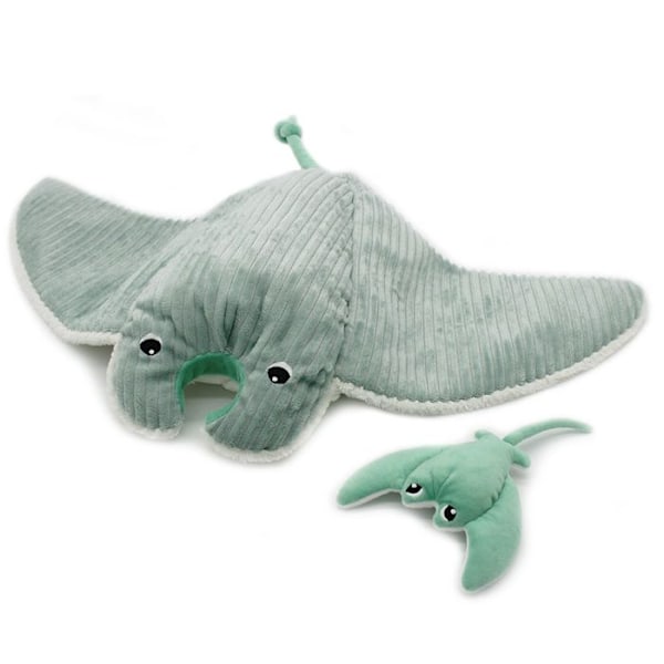 Les Déglingos - Plysch Ptipotos Manta ray och dess babymynta - GLOBE TROTOYS Grön