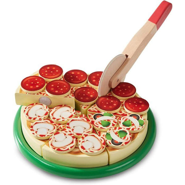 Imitationsspel - MELISSA & DOUG - Träpizza - Trä - Beige - Från 3 år Flerfärgad