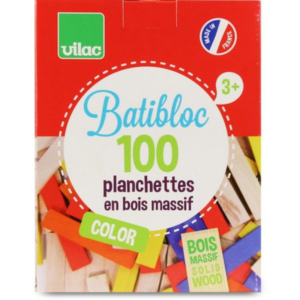 VILAC Batibloc färgkonstruktionsspel - 100 färgade massiva träskivor Flerfärgad
