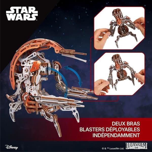3D-model - UGEARS - Droideka (Star Wars) - Mekanisk træ 180 dele - Foldes til kugle - Uden lim - 14+ beige