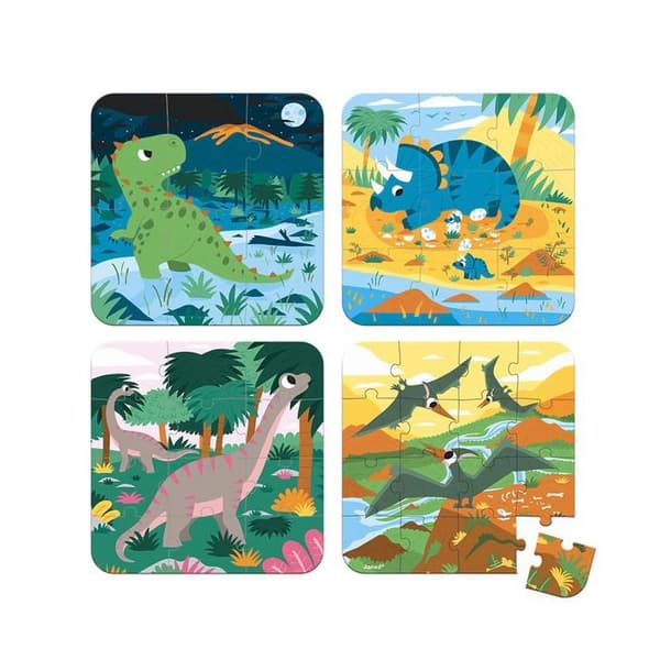 4 Evolutionary Dinosaurs Puzzle - Version gjord i Frankrike Flerfärgad