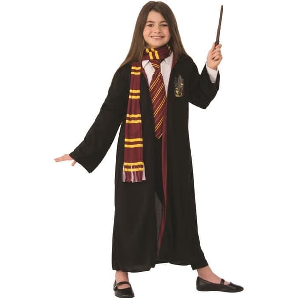 Harry Potter kostume - Gryffindor kappe, tørklæde, slips og tryllestav - Barn - Rubies Sort, rød og gul