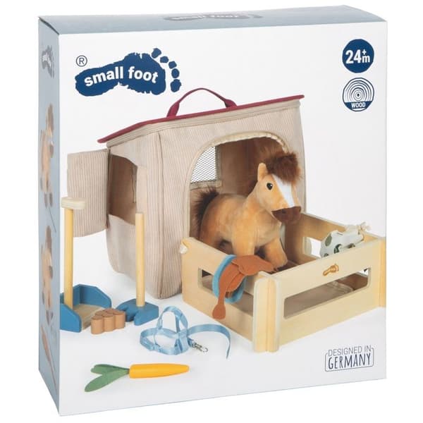 Spil sæt med hest, stald og tilbehør i en taske beige