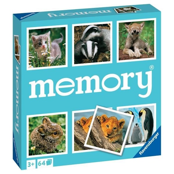 Par och minnesspel - Grand memory® - Små djur - Ravensburger - 64 kort Flerfärgad