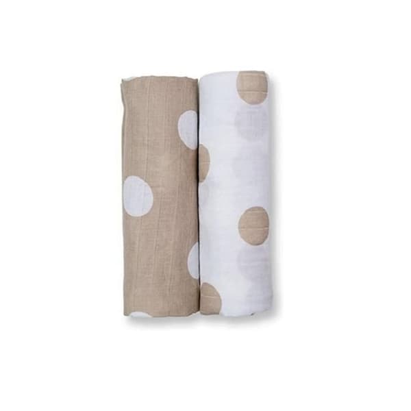 Muslin swaddle pack om 2 - taupe prickar - Vit - Blandat Mol