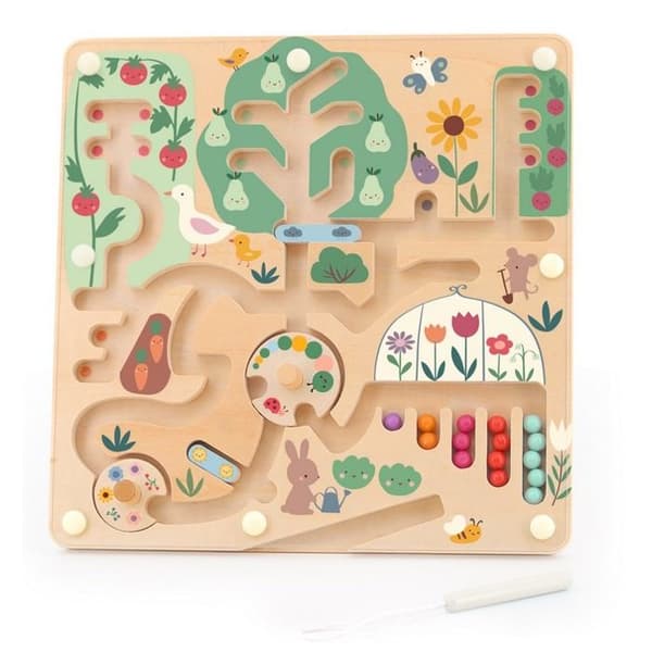 Magnetisk labyrint i træ - VILAC - 7124 - Magnetisk stylus - Til 2-4 år - Træ og plastik beige