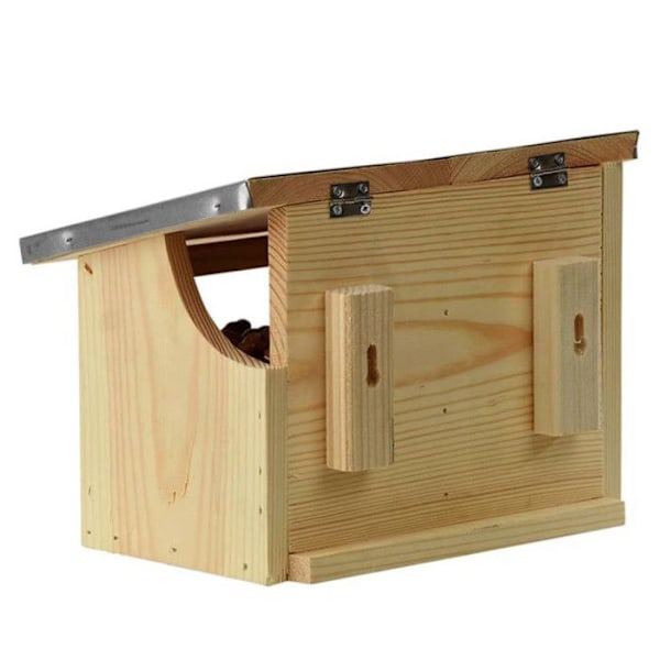 Dubbel ekorrmatare - Trädgårdsdekoration - Trä - L 17,6 x B 25,3 x H 18,7 cm - Brun kastanj