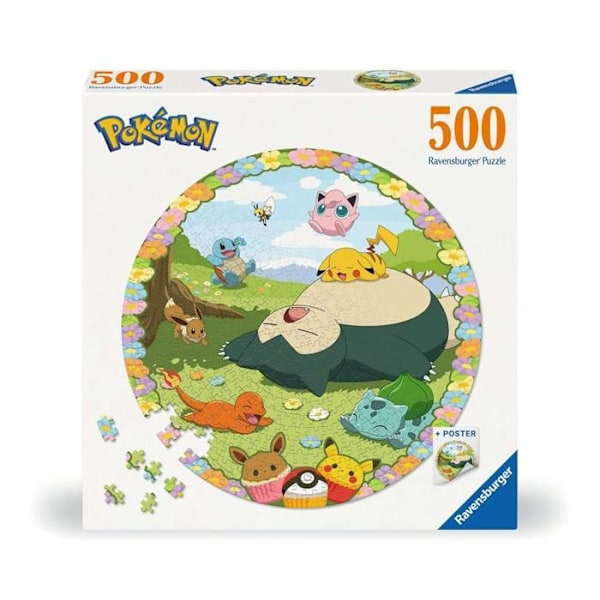 500 bitar runt pussel - Pokémon i blom Monivärinen