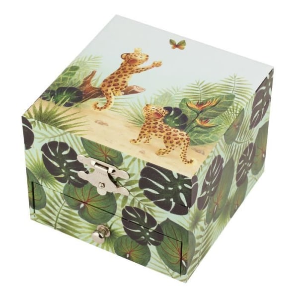 Savane Trousselier Cube Music Box - TROUSSELIER - Grön - Leopard Jungle - Soft Melody Grönt, svart och orange