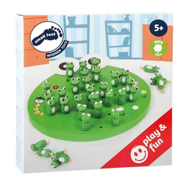 Wooden Frog Solitaire brädspel - LEGLER - Från 6 år - 34 bönder Grön