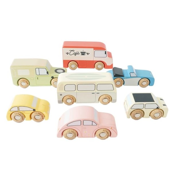 Minidräktfordon i trä - Le Toy Van - Vintage bilar set - 7 fordon - FSC-certifierade - Retro Beige