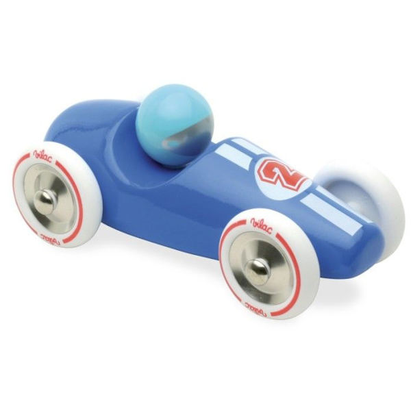 VILAC 2247B Blålackerad massivträ racerbil i miniatyr - 17 cm - För barn från 3 år och uppåt Flerfärgad