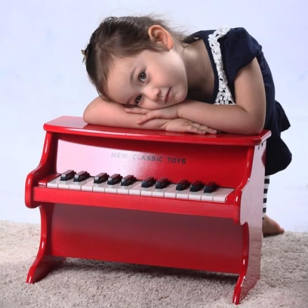 Träpiano för barn - NYA KLASSISKA LEKSAK - E-Piano 25 juniortangenter - Integrerad förstärkare - Röd
