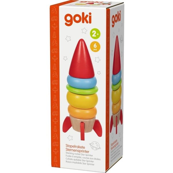 Stablelegetøj - GOKI - Rakette til stabling - Massivt træ - 5 dele - Rød Röd