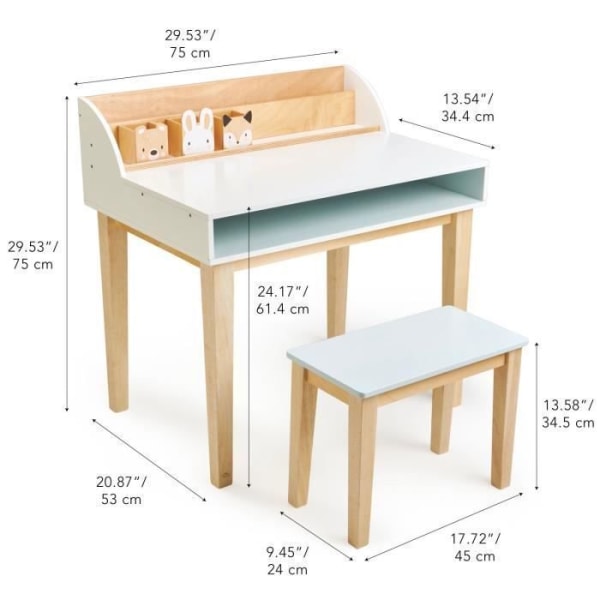 Barnskrivbord och stol - Tender Leaf Toys - Plywood och gummiträ - Beige - L75 x B53 x H75,5 cm