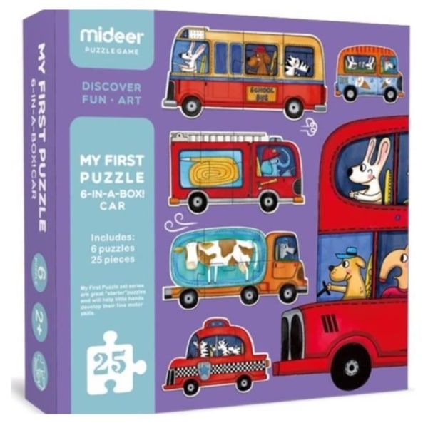 Mideer Vehicles Puzzle - 6 utvecklande modeller för barn från 2 år och uppåt