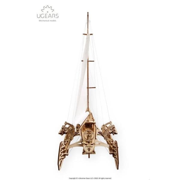 Ugears 3D Puslespil Trimaran Merihobus træskib til modelbygning brun