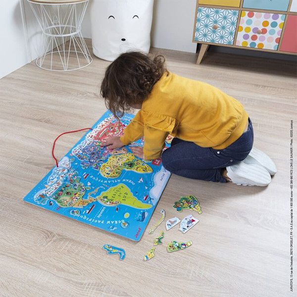 Trä Magnetic World Puzzle - Janod - 92 bitar - Från 7 år Flerfärgad