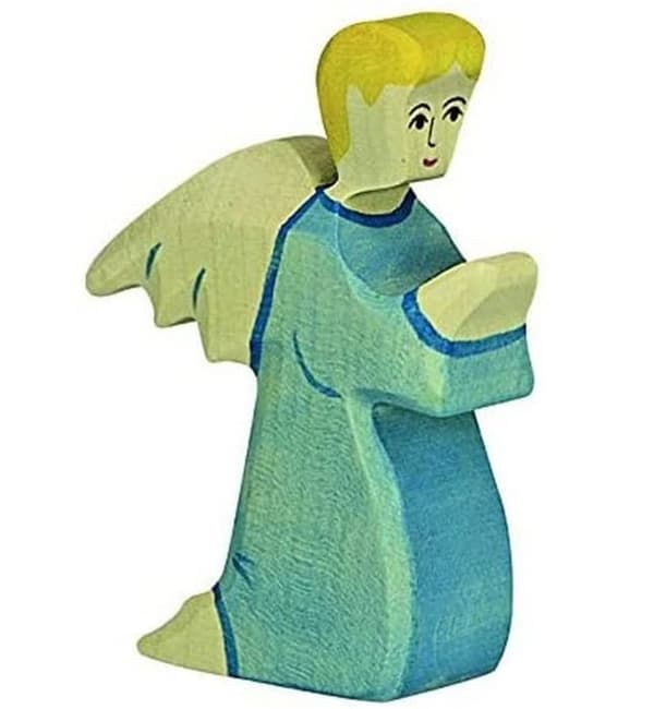 Figurine Engel 2 Blå HOLZTIGER - Håndmalet træfigur Blå, beige och gul