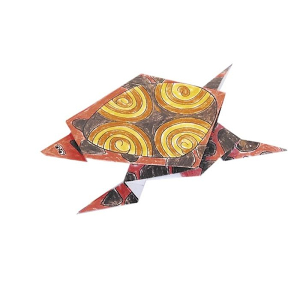 Kit Origami - Fridolin - Sköldpadda - 20 Ark - 15x15 cm - För Barn att Färglägga Blå