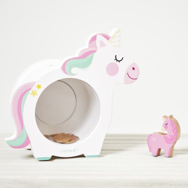 Spargris vit unicorn - Transparent ansikte Vit