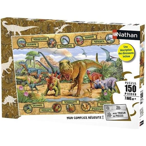 "Puzzle 150 p - Dinosaurusten lajit - NATHAN - Yhdistetty - Eläimet - Alkaen 6-vuotiaille"