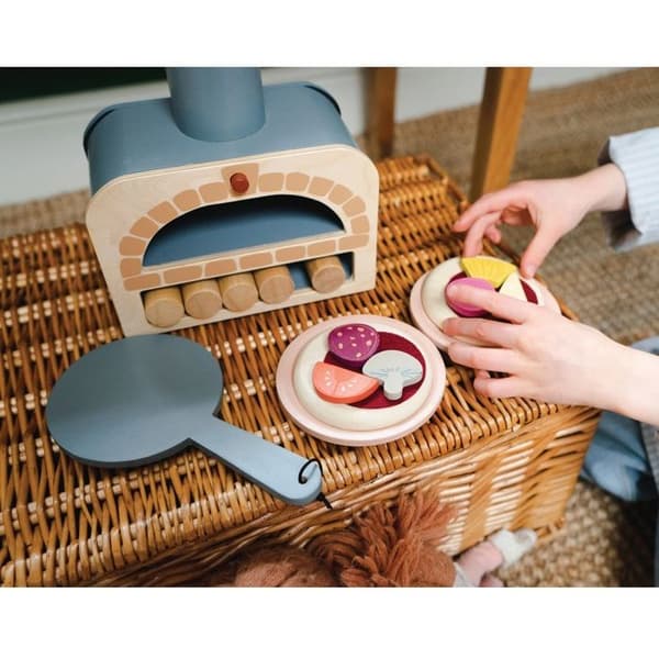 Imitationslegetøj - TENDER LEAF TOYS - DAM - Træ pizzaovn - Grå - Træ - 18 dele Grå