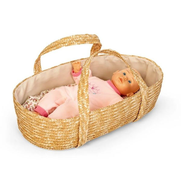 Nukkekodin Moses-laita nukelle, joka on enintään 50 cm Pehmustettu - Sisältää tyynyn ja patjan Viimeistelyt (nukke ei sisälly) Värjätty tyyppi, mukan Beige