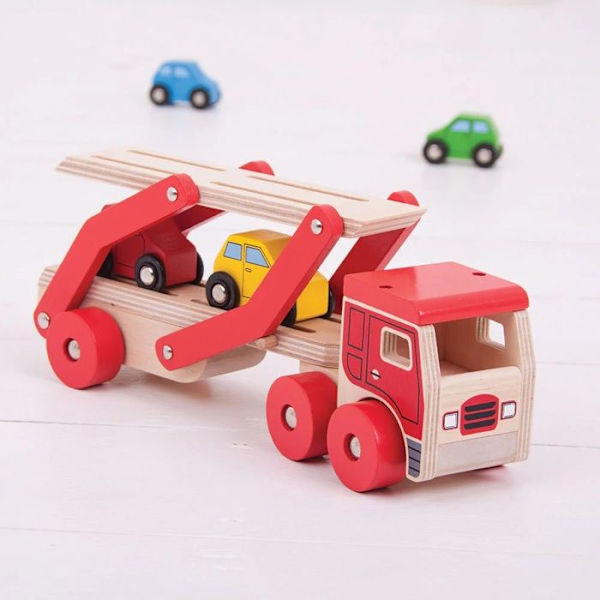 Lelu - BigJigs Toys - Puinen kuljetusauto - 3-vuotiaille ja sitä vanhemmille lapsille - Kirkkaat värit Ljusa färger
