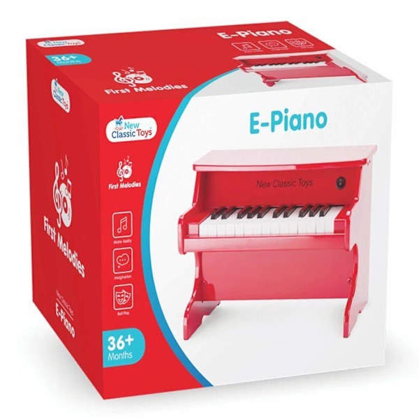 Träpiano för barn - NYA KLASSISKA LEKSAK - E-Piano 25 juniortangenter - Integrerad förstärkare - Röd Röd
