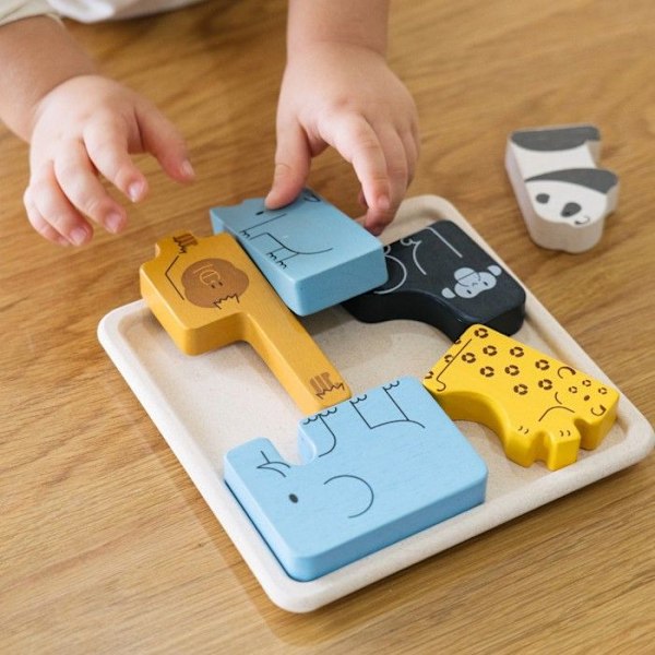 Puzzle Eläimet 2 in 1 - Plan Toys - Puinen - Monivärinen - Vauva - Unisex Flerfärgad