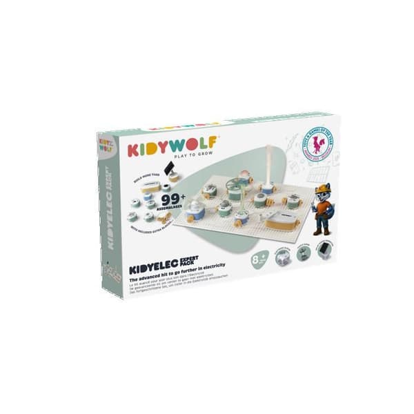 KIDYWOLF KIDYELEC EXPERT – Utbildningsset för Barn inom Elektricitet med 18 Delar & Progressiva Experiment - 8+
