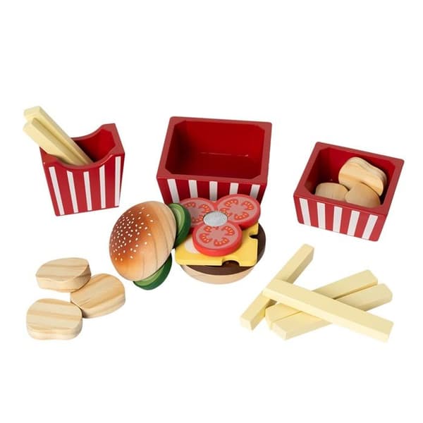 Imitationslegetøj - MAMAMEMO - Burger Menu at forberede - FSC-certificeret træ - 21 dele - Rød Röd