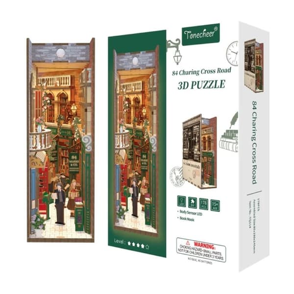 Puzzle 3D - Bogkrog 84 Charing Cross Road - CENGO - Træ - LED-belysning med bevægelsessensor - 178 dele Grön