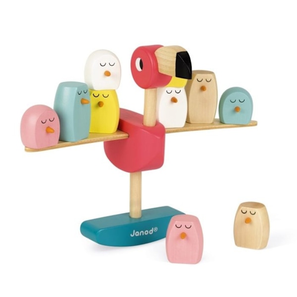 JANOD balanseringsspel med rosa flamingo i trä - från 3 år och uppåt Ljusa färger