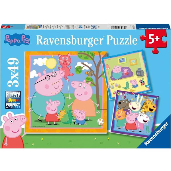 Pussel 3 x 49 bitar: Peppa Pigs familj och vänner