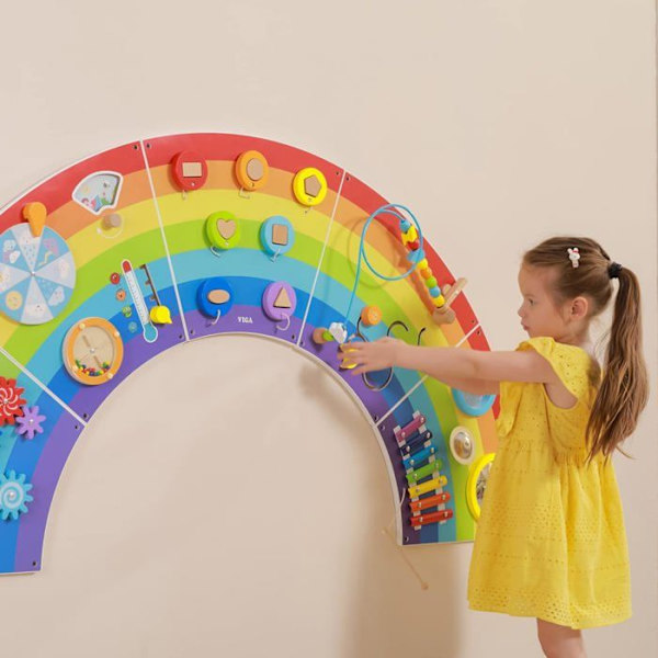 Väggaktivitetspanel - Viga Toys - Regnbåge - 5 sektioner - Finmotorik - 12 månader och uppåt Röd