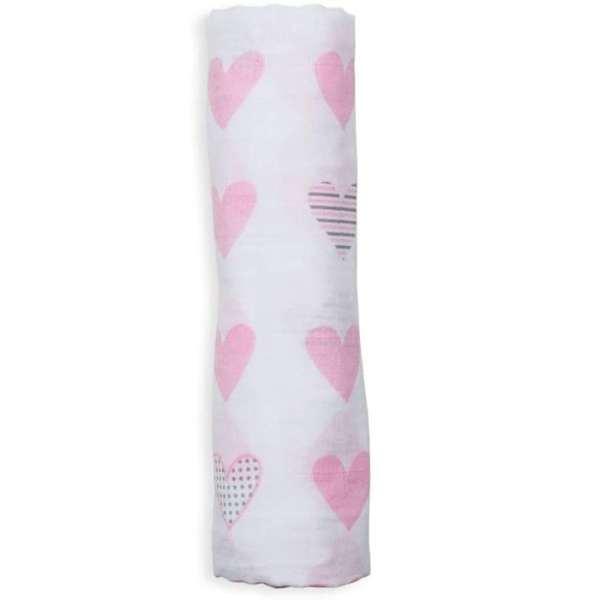 Lulujo - Muslin swaddle - Rosa hjärtan - ELEMENT FÖR BARN Rosa
