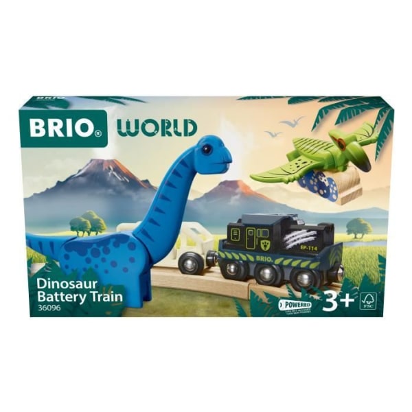 Brio Dinosaur Battery Train - Elektriskt tåg - Dinosaurie ingår - för tågbana i trä - från 3 år och uppåt - Brio World - 36096